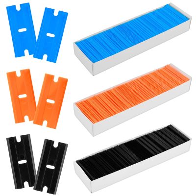 Lainballow 600Pcs Plastic Razors Blades, Double Edged Scraper Blades, Plastic Knife Blades Replacement Suit for Cleaning Glass and Removing Paint, Decals,Stickers,Adhesive Labels(Orange, Black, Blue)