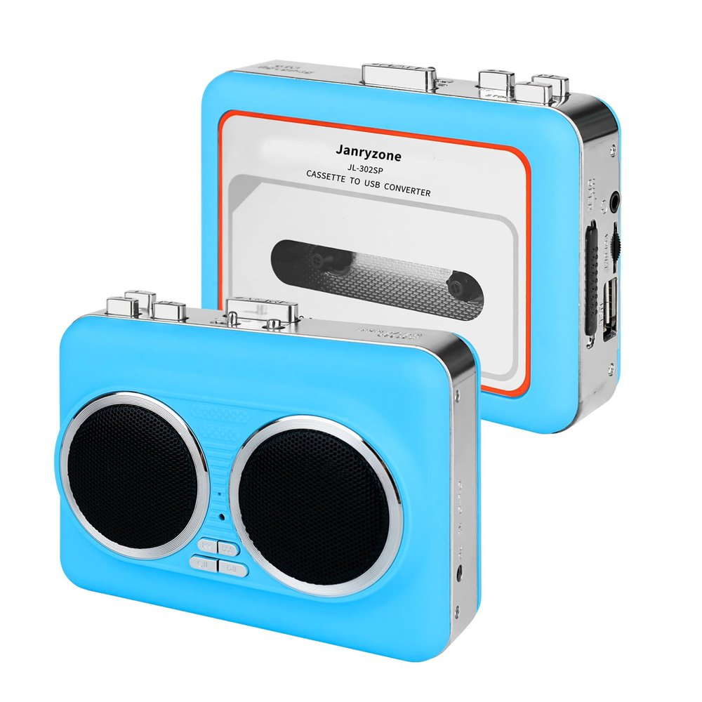Portable Cassette to USB Converter,Dual Speaker Pure Stereo &Auto Reverse Cassette Player, Cassette Tape Playerwith 3.5mm Headphone JackSupports U Disk, USB Card Reader