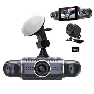 360 Dash Cam Front and Rear View 4 Channel Dash Camera FHD 1080Px4 for Car, Inside/Back 170+2x140+170 Wide Angle, 8 IR Lamps Night Vision,WiFi,GPS, APP,G-Sensor with 64GB Card,24/7 Parking Mode