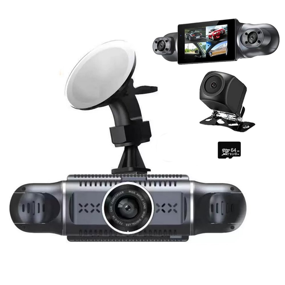 360 Dash Cam Front and Rear View 4 Channel Dash Camera FHD 1080Px4 for Car, Inside/Back 170+2x140+170 Wide Angle, 8 IR Lamps Night Vision,WiFi,GPS, APP,G-Sensor with 64GB Card,24/7 Parking Mode
