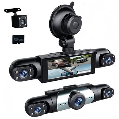 360 Full View Dash Cam Front and Rear Inside, 4 Channel Dashcam 1080P Full HD Dash Camera for Cars with Infrared Lamps Night Vision G-Sensor, Parking Mode, 64GB SD Card Car Accessories