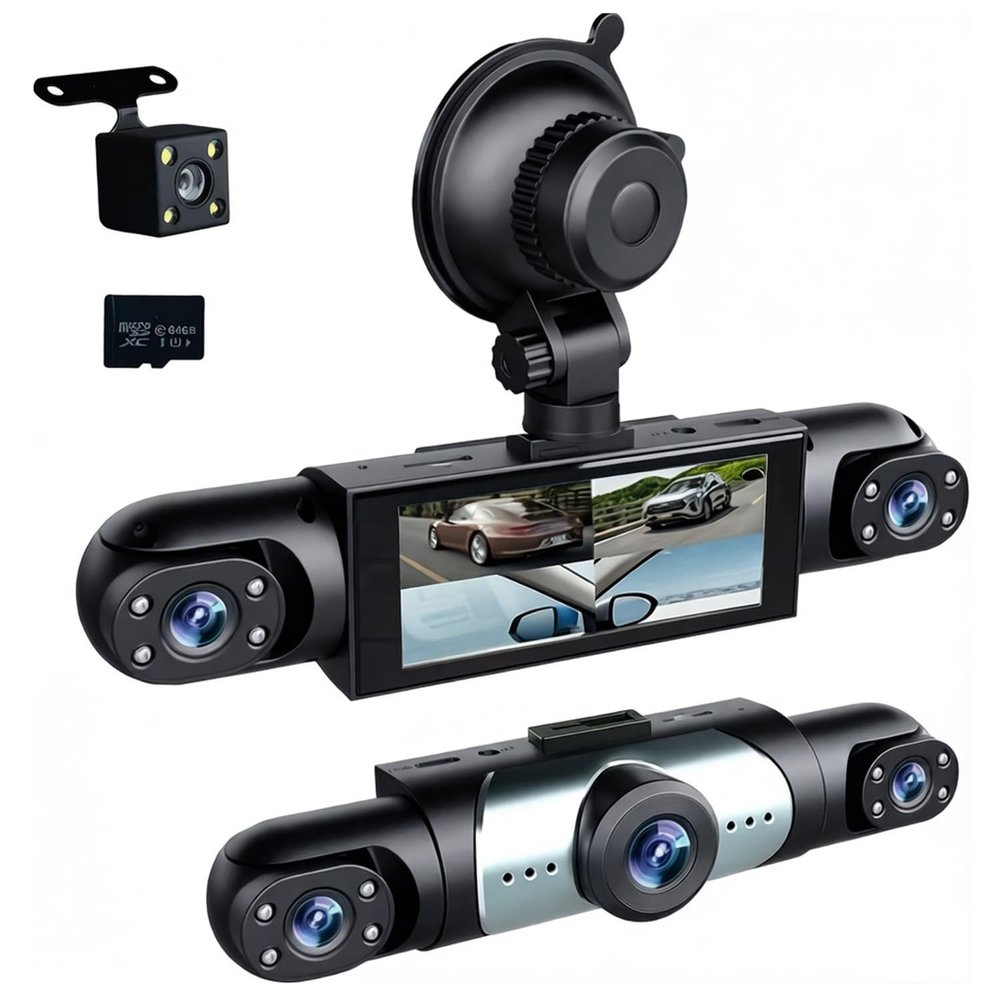 360 Full View Dash Cam Front and Rear Inside, 4 Channel Dashcam 1080P Full HD Dash Camera for Cars with Infrared Lamps Night Vision G-Sensor, Parking Mode, 64GB SD Card Car Accessories
