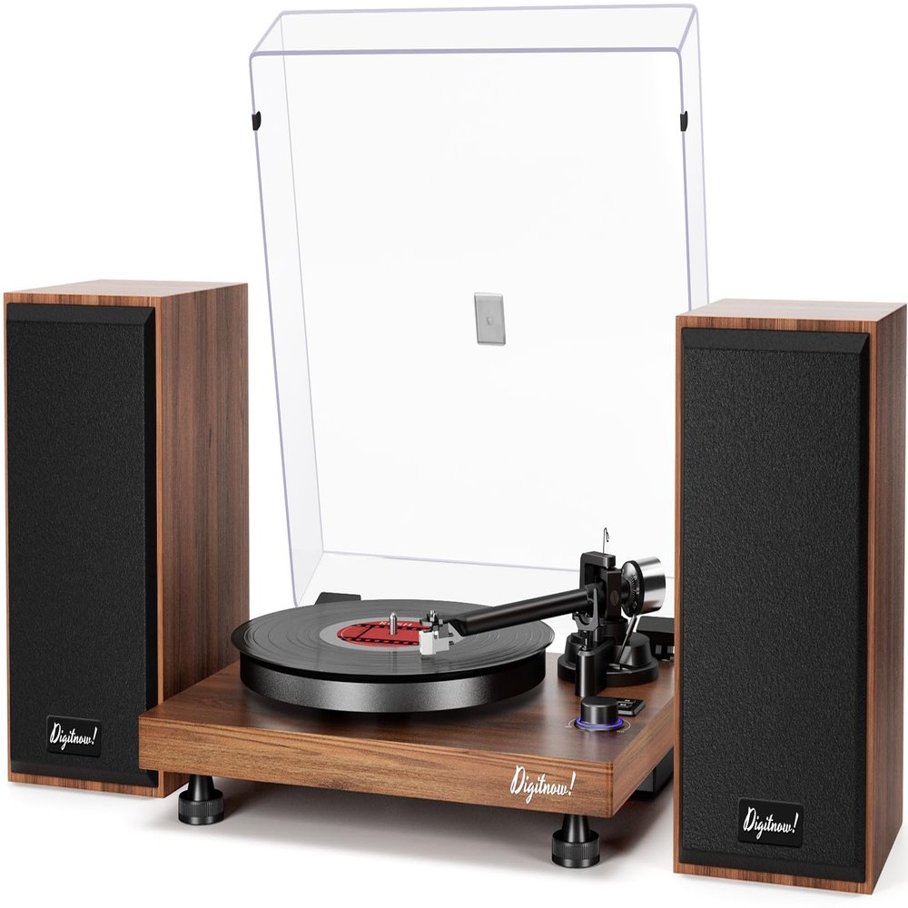 Bluetooth Turntable HiFi System with 36 Watt Bookshelf Speakers, Patend Designed Vinyl Record Player with Magnetic Cartridge, Bluetooth Playback and Auto Off