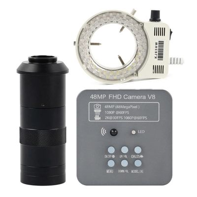 LJSM Lab Microscope Slides 48MP 2K 1080P USB Digital Industrial Video Microscope Camera Microscope Parts(100x Lens with Light)