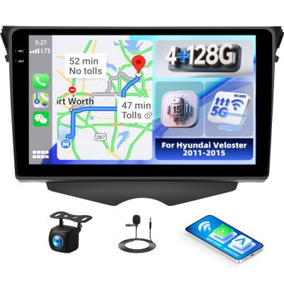 [4G+128G] Car Radio for Hyundai Veloster 2011-2015 with Wireless CarPlay Android Auto,9" Touchscreen Android 15 Car Stereo with Mirror Link WiFi GPS,Bluetooth,FM/RDS SWC EQ+AHD Backup Camera