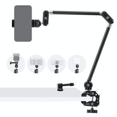 NEEWER 30" Articulating Magic Arm with Super Clamp/Action Cam Mount/Phone Holder, Overhead Camera Desk Mount Mic Boom Stand, Compatible with GoPro iPhone DSLR Webcam Microphone Video Recording, UA056