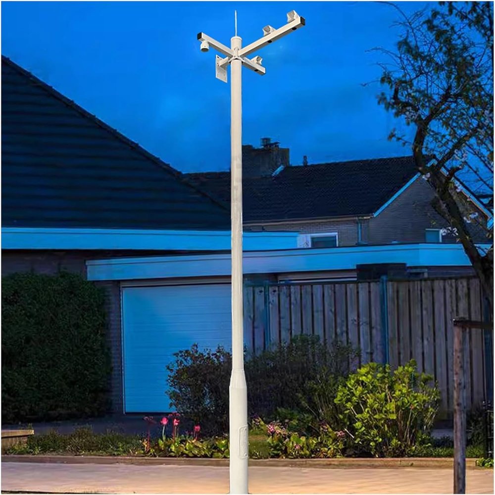 ENWINDXS Heavy Duty Solar Street Lamps Column Yard Garden Security Camera Pole System, Metal Surveillance Cameras Bracket and Post, for Basketball Courts Parking Lot Driveways(9.8ft (2 Sections) H)