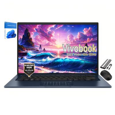 ASUS Vivobook 14" 2025 Model Laptop, Latest Intel 10-Core i5-1334U(Beats i7-1265U), 720p Webcam, USB C, Slim Design, 180 Flat-Lay Hinge, Win11, Wireless Mouse & 128GB PSD (16GB RAM | 2TB SSD)
