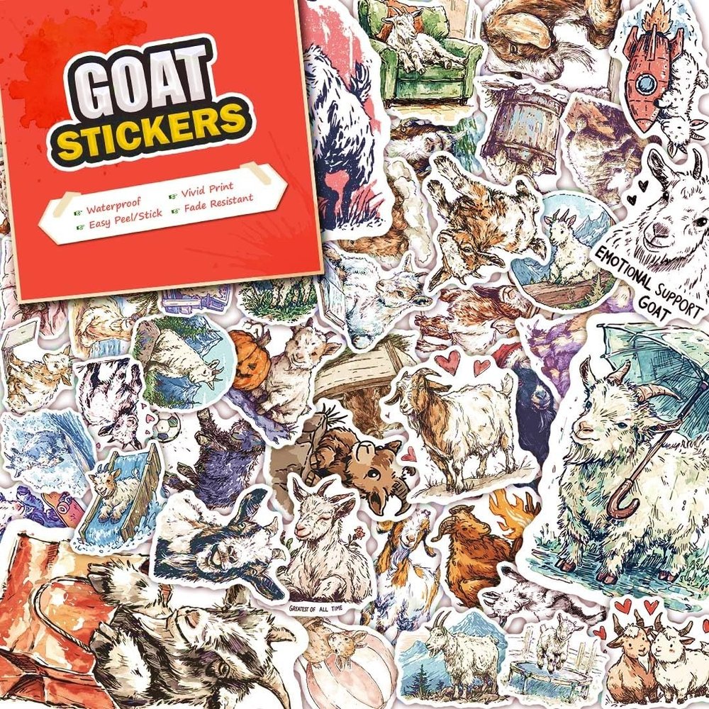 100 PCS Goat Stickers Pack  Waterproof Vinyl Decals for Water Bottles, Laptops, Phones, Notebook, Cars  Cool Vibrant Graphics for Goat Enthusiast
