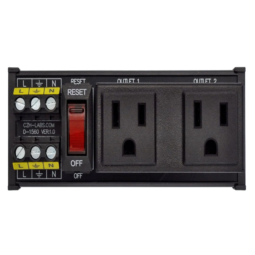 DIN Rail Mount AC 120V NEMA 5-15R Receptacle Outlet Power Strip Module, with Rocker Switch Thermal Circuit Breaker Overload Protector (2 Outlets)
