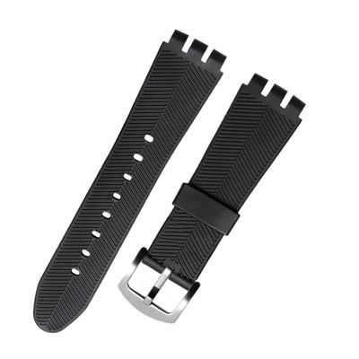 HMFang 23MM Genuine Calf Leather Watchband Steel Clasp Compatible With Swatch IRONY YOS440 449 448 401G Watch Strap Watchband(Black silicone,23mm black clasp)
