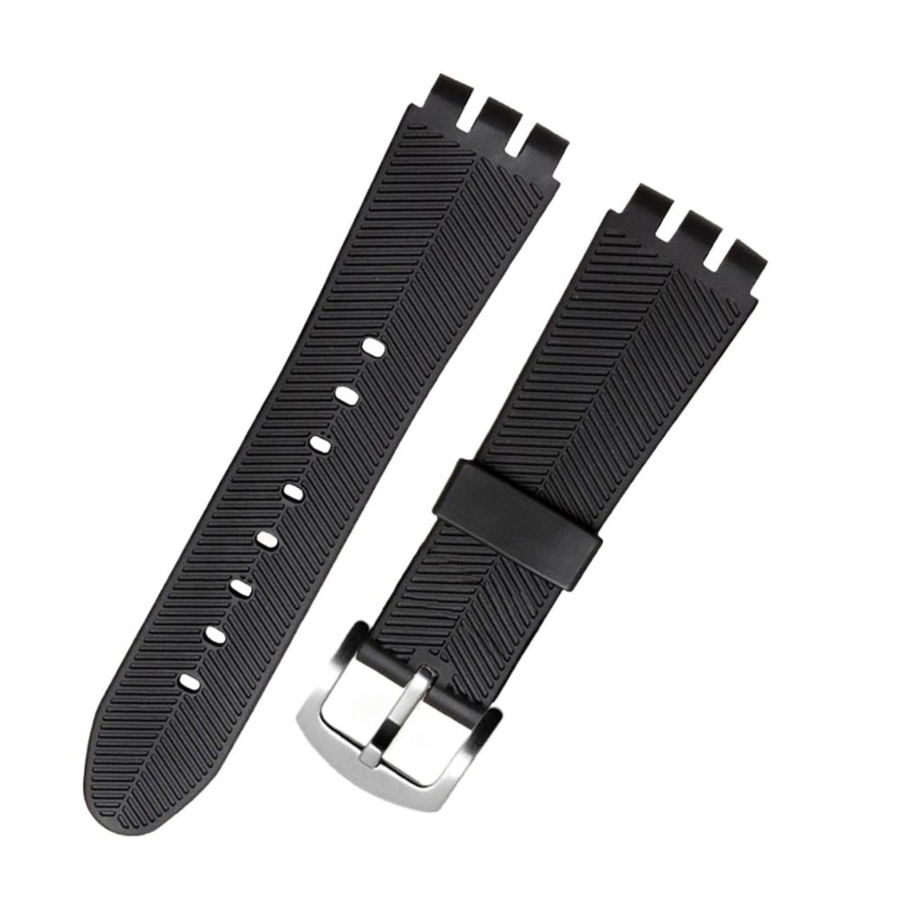 HMFang 23MM Genuine Calf Leather Watchband Steel Clasp Compatible With Swatch IRONY YOS440 449 448 401G Watch Strap Watchband(Black silicone,23mm black clasp)