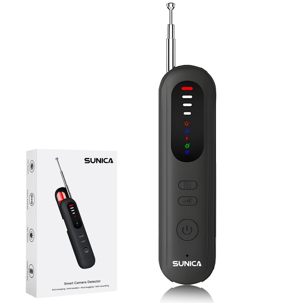 Sunica 2025 Upgraded Hidden Camera Detector, GPS Hidden Camera Detector and Bug Detector, Portable RF Signal Scanner for Travel, Hotels, Office & Home (Black)