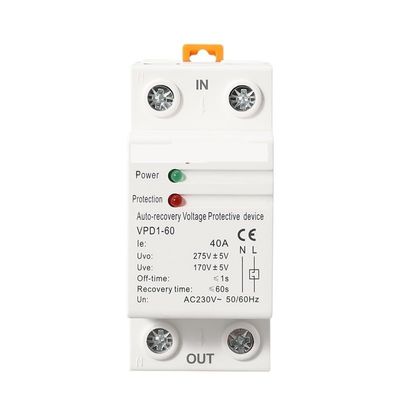 1 pcs 40A 230V Din Rail Automatic Recovery Reconnect Over Voltage and Under Voltage Protective Device Protection Relay(40A)