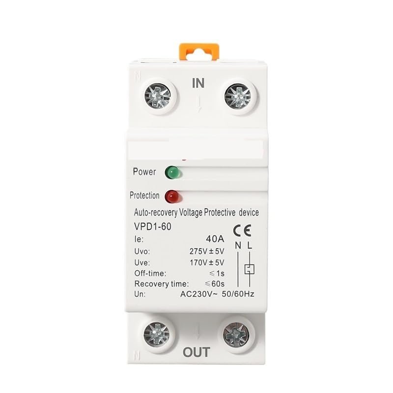 1 pcs 40A 230V Din Rail Automatic Recovery Reconnect Over Voltage and Under Voltage Protective Device Protection Relay(40A)
