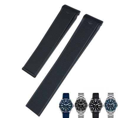 20mm 22mm Rubber Silicone Watch Strap Black Blue Brown Watch Bands for Tag Heuer Carrera AQUARACER F1 Diving Waterproof Bracelet (Color : Black Without Buckle, Size : 22mm)