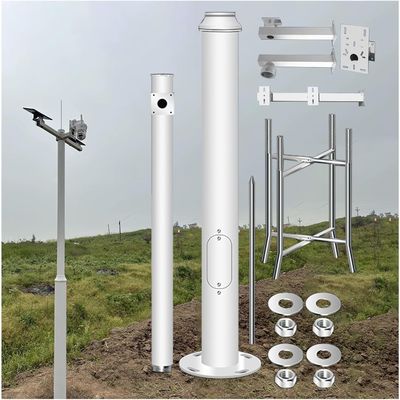 ENWINDXS Security Post Kit - Dome Camera Support Arm, Ball Camera Bracket, Screw Set, Security Camera Pole for Outdoors Farm Countryside, Rebar Cage Base(11.4ft (2 Sections) H)