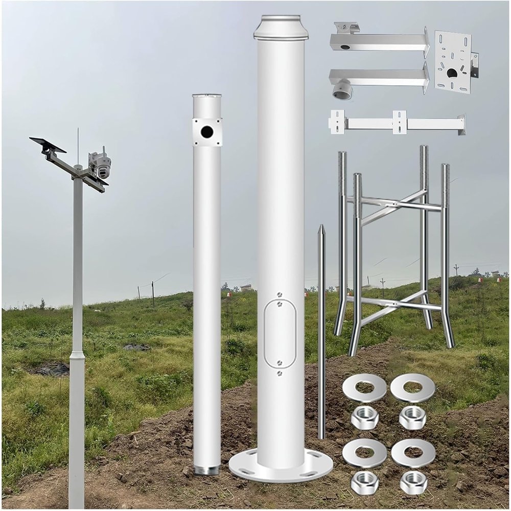 ENWINDXS Security Post Kit - Dome Camera Support Arm, Ball Camera Bracket, Screw Set, Security Camera Pole for Outdoors Farm Countryside, Rebar Cage Base(11.4ft (2 Sections) H)