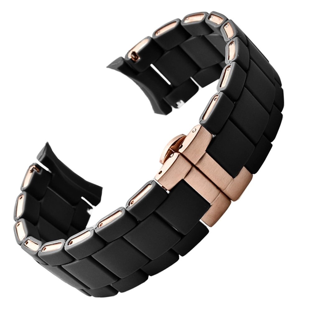 White Black Silicone Rubber clad Steel Watch Band for Armani AR5905|5906|5920|5919|5859 Women 20mm Man 23mm Wrist Strap Bracelet (Color : Brown Black bckle, Size : 20mm)