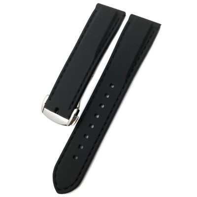 20mm 19mm 22mm Rubber Silicone Waterproof Watch Band Fit for Omega Seamaster for IWC Pilot for Seiko SKX 007 Citizen Strap (Color : Black Black Folding, Size : 19mm)