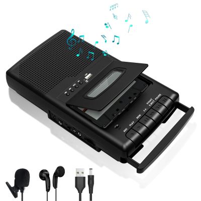 Retro Cassette Player & Tape Recorder with Standalone Mircophone, Portable Tape to USB Digital Converter, Carrying Handle, 3.5MM Headphone Jack, Play & Digitize Old Cassettes