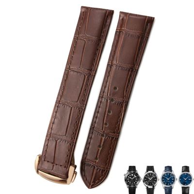 21mm 20mm 22mm Cow Leather Watch Strap for Omega Seamaster 300 Speedmaster Watch Bands (Color : Brown Brown Rose, Size : 21mm)