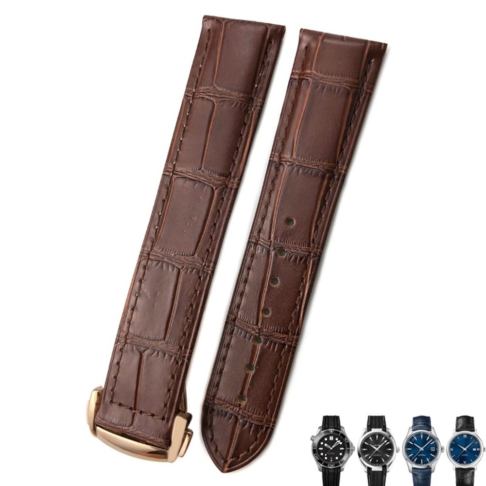 21mm 20mm 22mm Cow Leather Watch Strap for Omega Seamaster 300 Speedmaster Watch Bands (Color : Brown Brown Rose, Size : 21mm)