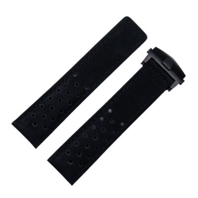 20mm 22mm 24mm Genuine Frosted Leather Watchband for TAG Strap for HEUER Carrera AQUARACER Monaco F1 Watch Band Bracelet Buckle (Color : Blk Blk Buckle, Size : 24mm)