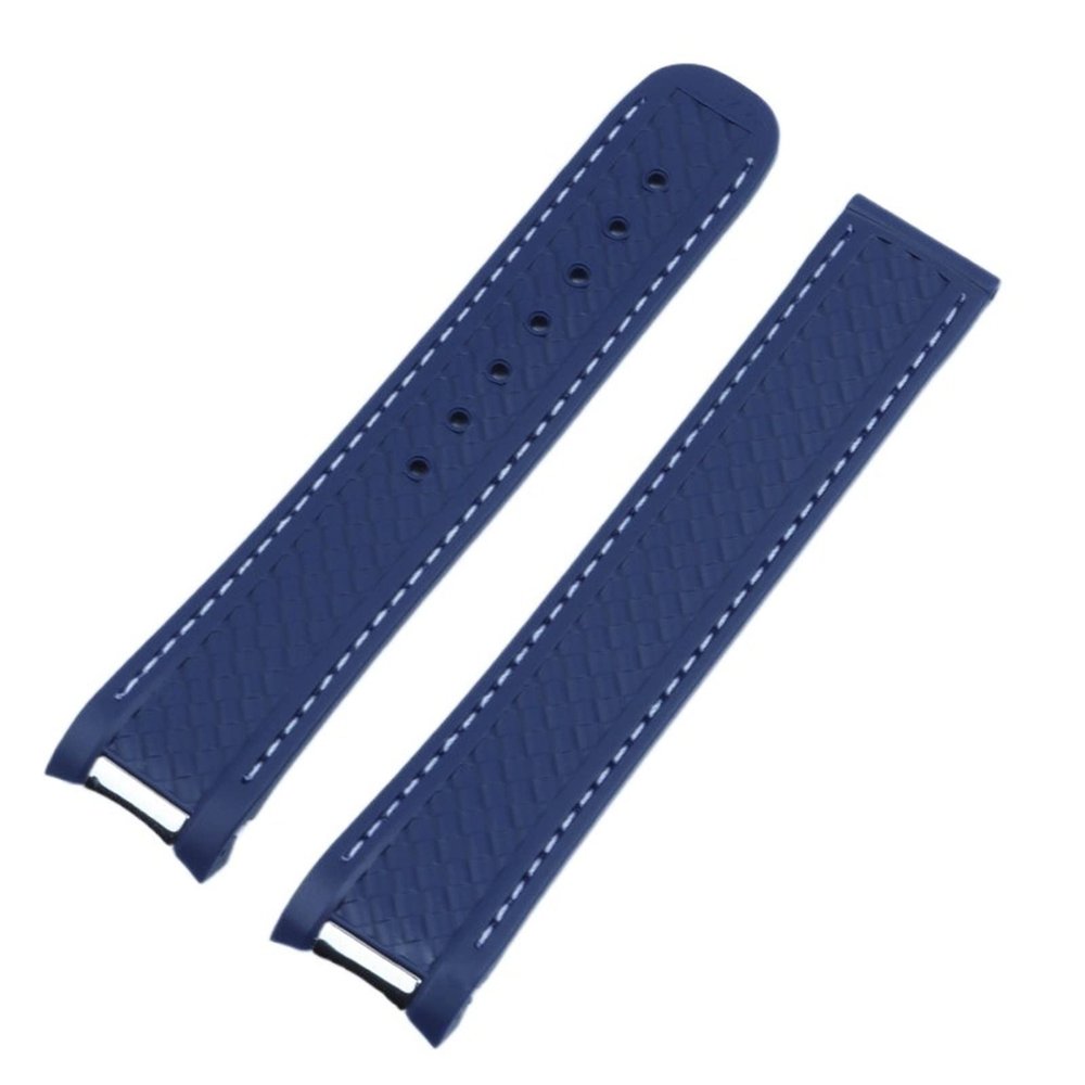 20mm Rubber Watch Band for Omega Strap Seamaster 300 AT150 Aqua Terra Ultra Light 8900 Steel Buckle Watchband Bracelets (Color : Blue White, Size : with Black Buckle)