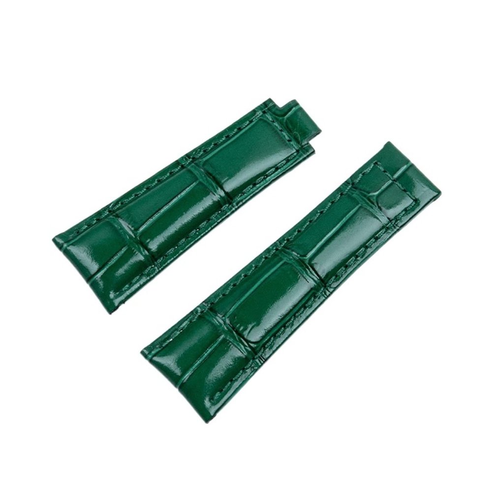 20mm Italian Cowhide Soft Watch Band Leather Watchband Suitable for Rolex Strap Daytona Submariner Deepsea GMT OYSTERFLEX Belt (Color : Green, Size : Shiny Silver Buckle)