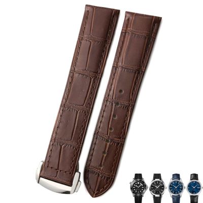 21mm 20mm 22mm Cow Leather Watch Strap for Omega Seamaster 300 Speedmaster Watch Bands (Color : Brown Brown Silver, Size : 21mm)