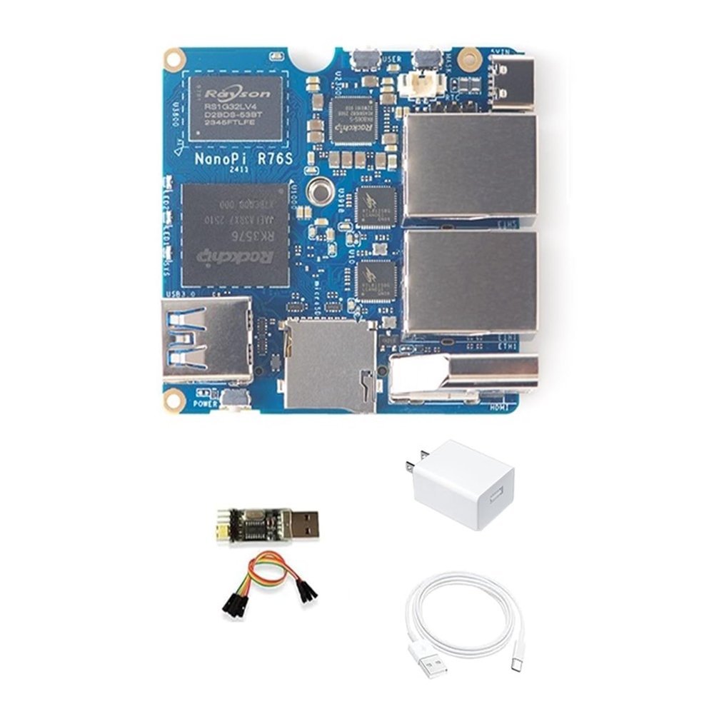 NanoPi R76S Mini Router, RK3576 Octa-Core SoC with AI Model, LPDDR5 16GB RAM 32GB eMMC, 6TOPS NPU,Dual 2.5G Ethernet, Support M.2 Wi-Fi Module (with M.2 WiFi, LPDDR4X 4GB, TF Card Kit)