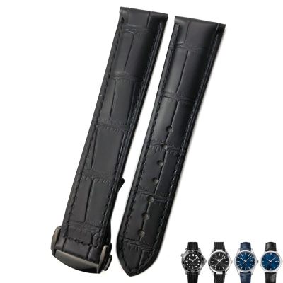21mm 20mm 22mm Cow Leather Watch Strap for Omega Seamaster 300 Speedmaster Watch Bands (Color : Black Black, Size : 22mm)