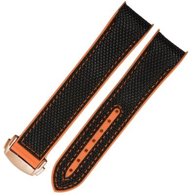 20mm 22mm Rubber Nylon Silicone Watch Band for Omega GMT Planet Ocean Seamaster Diver 300 Curved End Orange Watch Strap (Color : Silver White, Size : 22mm)