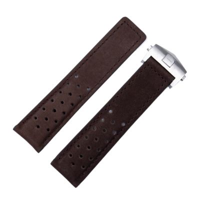 20mm 22mm 24mm Genuine Frosted Leather Watchband for TAG Strap for HEUER Carrera AQUARACER Monaco F1 Watch Band Bracelet Buckle (Color : Dk Brown SIL Buckle, Size : 20mm)