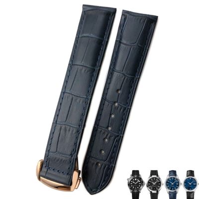 21mm 20mm 22mm Cow Leather Watch Strap for Omega Seamaster 300 Speedmaster Watch Bands (Color : Blue Rose, Size : 21mm)