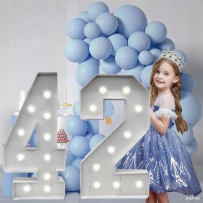 3FT/36 Inch Marquee Light up Numbers with White Lights,White Marquee Number 0-9 for Birthday Party Large Mosaic Frame Letter Cardboard Pre-Cut Foam Board Sign Diy Decorations Anniversary(42)