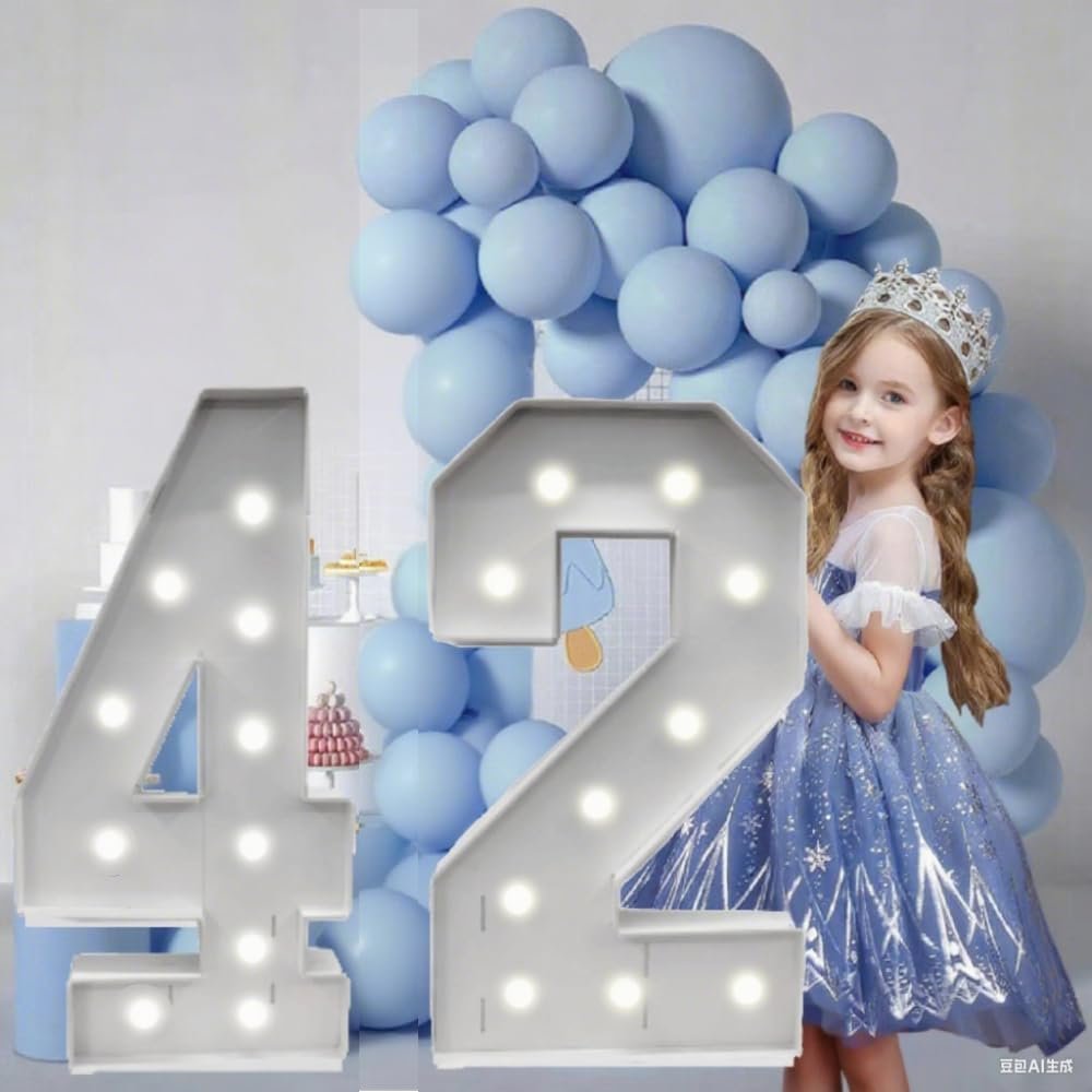 3FT/36 Inch Marquee Light up Numbers with White Lights,White Marquee Number 0-9 for Birthday Party Large Mosaic Frame Letter Cardboard Pre-Cut Foam Board Sign Diy Decorations Anniversary(42)