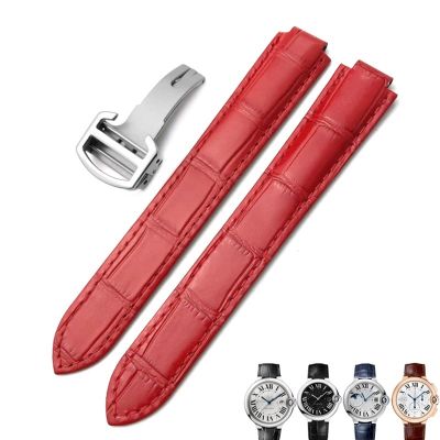 16mm 18mm 20mm Genuine Leather Watch Strap Black Blue Brown Deployment Buckle Watch Bands for Cartier Tank Solo Blue Ballon (Color : Red, Size : 16mm)