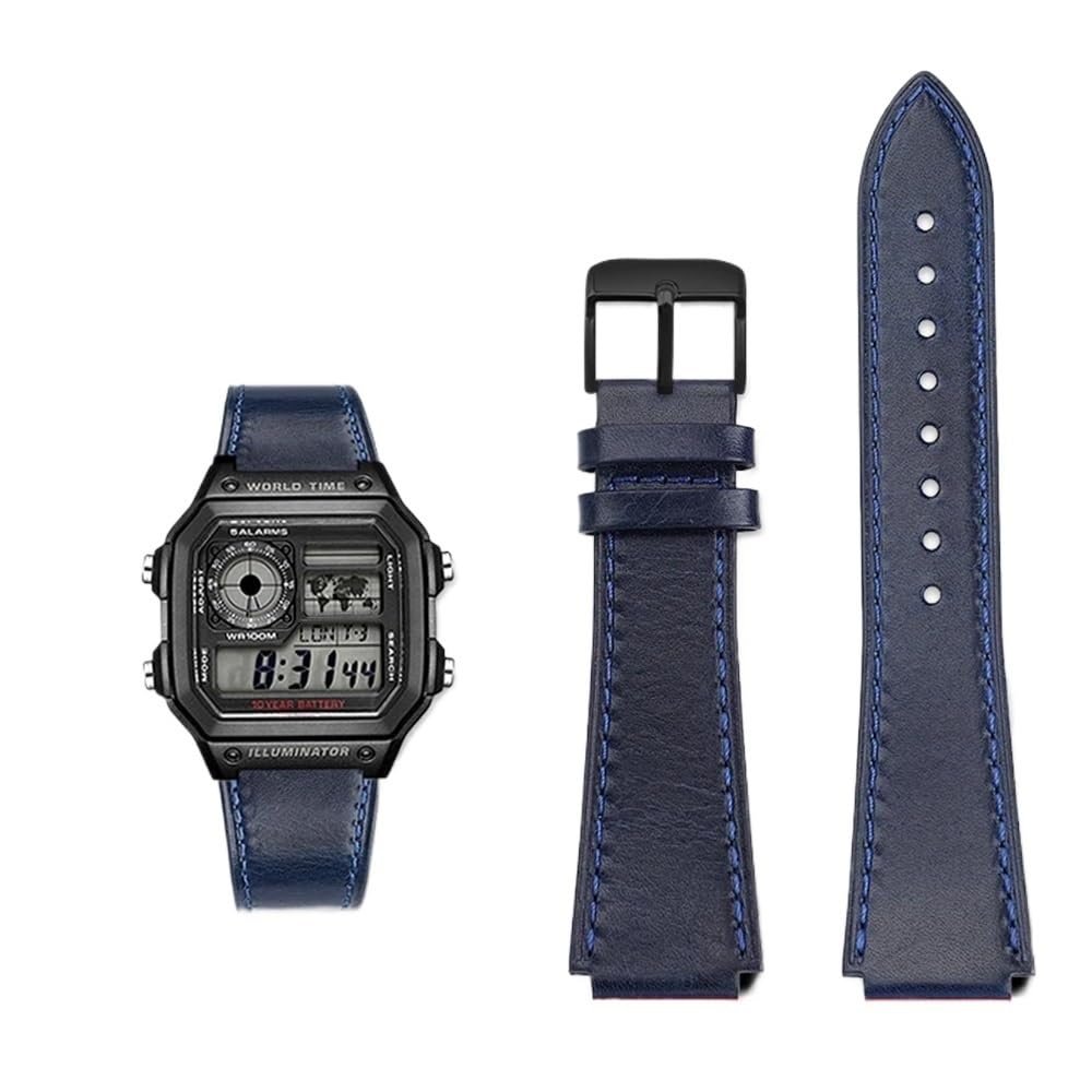 18MM Retro Cowhide quick release Watchband fit for Casio G-Shock A158/A158W/A168/f91w/AE-1200/A159/A169/AE1300(Blue black pin)