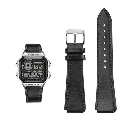 18MM Retro Cowhide quick release Watchband fit for Casio G-Shock A158/A158W/A168/f91w/AE-1200/A159/A169/AE1300(Black silver pin)