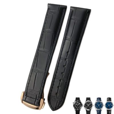 21mm 20mm 22mm Cow Leather Watch Strap for Omega Seamaster 300 Speedmaster Watch Bands (Color : Black Rose, Size : 22mm)