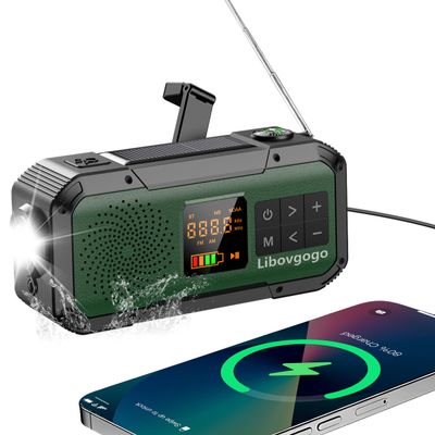 Emergency Radio Waterproof Bluetooth Speaker,Portable Digital AM FM Radio with 2000mAH Cell Phone Charger,Flashlight,Hand Crank NOAA Weather Radio with Solar Panel,Emergency Survival Kit (Green)