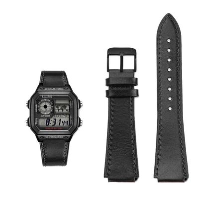 18MM Retro Cowhide quick release Watchband fit for Casio G-Shock A158/A158W/A168/f91w/AE-1200/A159/A169/AE1300(Black black pin)