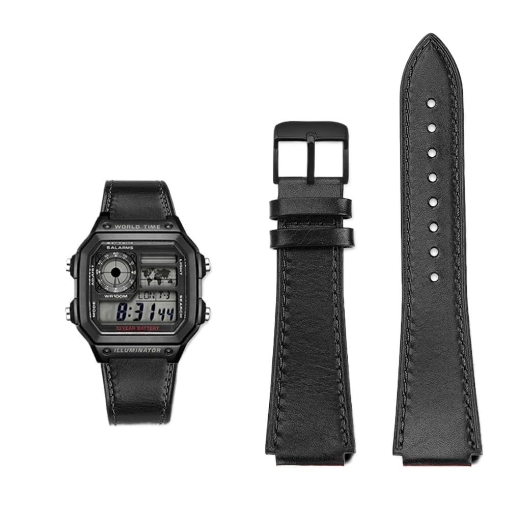 18MM Retro Cowhide quick release Watchband fit for Casio G-Shock A158/A158W/A168/f91w/AE-1200/A159/A169/AE1300(Black black pin)