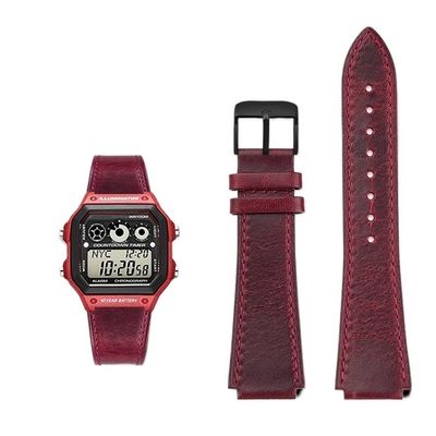 18MM Retro Cowhide quick release Watchband fit for Casio G-Shock A158/A158W/A168/f91w/AE-1200/A159/A169/AE1300(Red black pin)