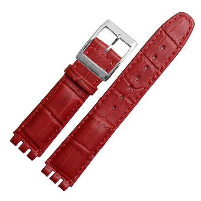 17mm 19mm Genuine Calf Leather Wrist Strap for Swatch Watch Band Men Women Alligator Pattern Bracelet Watchband Accessories (Color : Red, Size : 17mm)