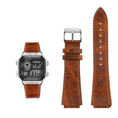 18MM Retro Cowhide quick release Watchband fit for Casio G-Shock A158/A158W/A168/f91w/AE-1200/A159/A169/AE1300(Brown silver pin)