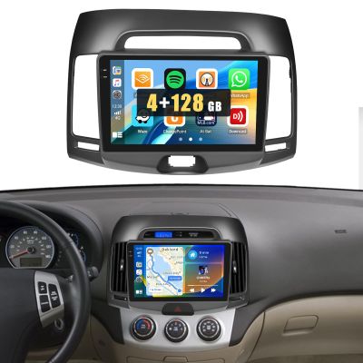 4+128G Radio for Hyundai Elantra 2007-2010, 9" Touch Screen for Elantra Bluetooth Radio with Wireless CarPlay/Android Auto, 5GHz WiFi, Bluetooth 5.0, EQ, GPS Navigation, 1280 * 720, Backup Camera