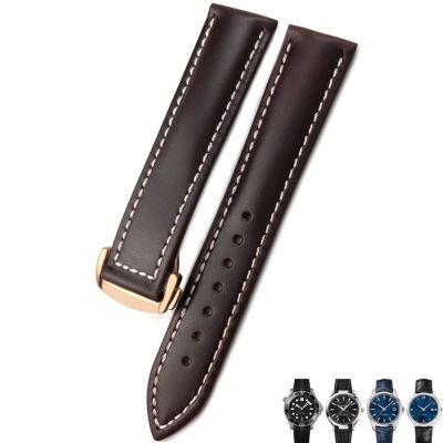 21mm 20mm 22mm Cow Leather Watch Strap for Omega Seamaster 300 Speedmaster Watch Bands (Color : Dark Brown Rose, Size : 20mm)